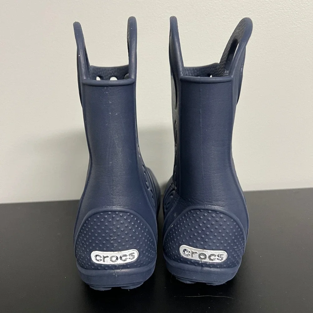 Crocs Handle It Rain Boots Kids Size C 9 Navy Blue Waterproof Pull On